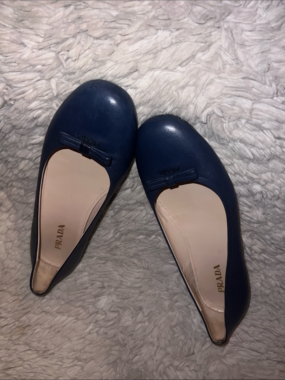Prada Navy Leather Ballet Flats with Bow Trim - Picture 5 of 7